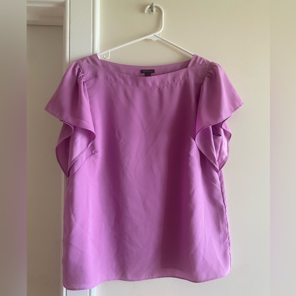 Ann Taylor Ruffle Flutter sleeve Pink Top